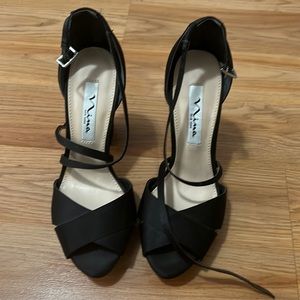 Satin platform black sandals